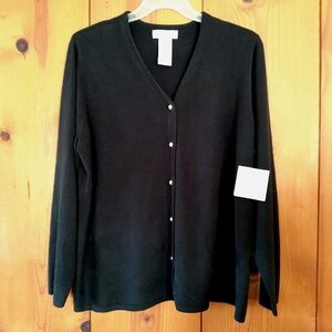 Sag Harbor Woman Knit Button Down VNeck Cardigan with Geometric Pattern